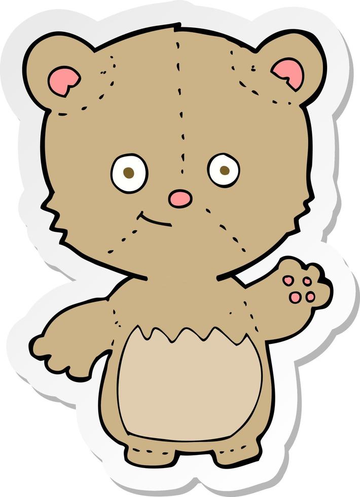 sticker van een cartoon kleine teddybeer die zwaait vector