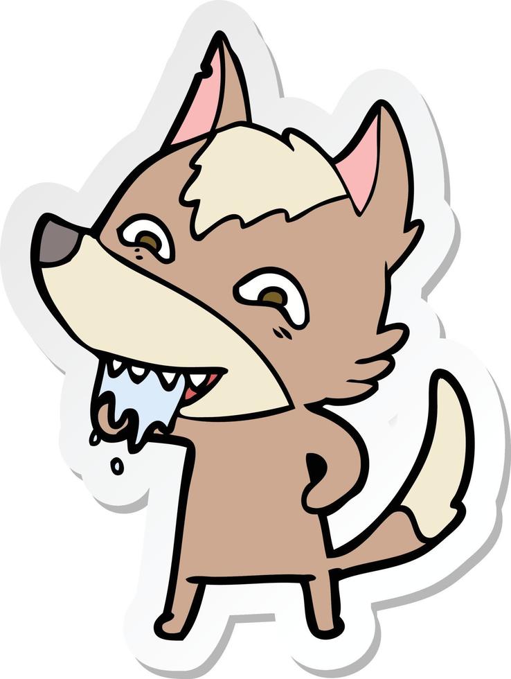 sticker van een cartoon hongerige wolf vector