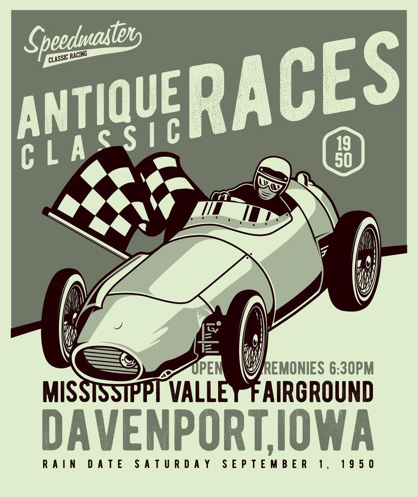 antieke racer poster in groene tinten vector