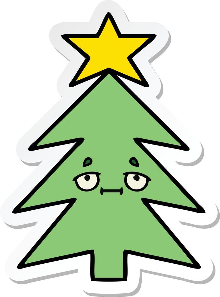 sticker van een schattige cartoon-kerstboom vector