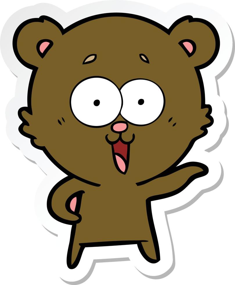 sticker van een cartoon van een lachende teddybeer vector