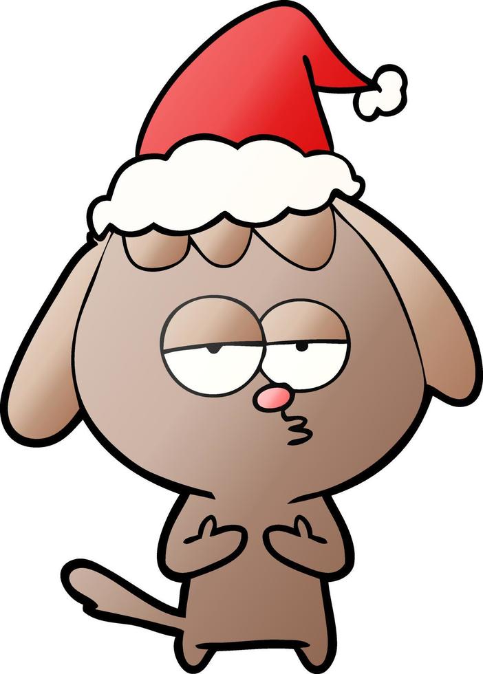 gradiëntcartoon van een verveelde hond met een kerstmuts vector