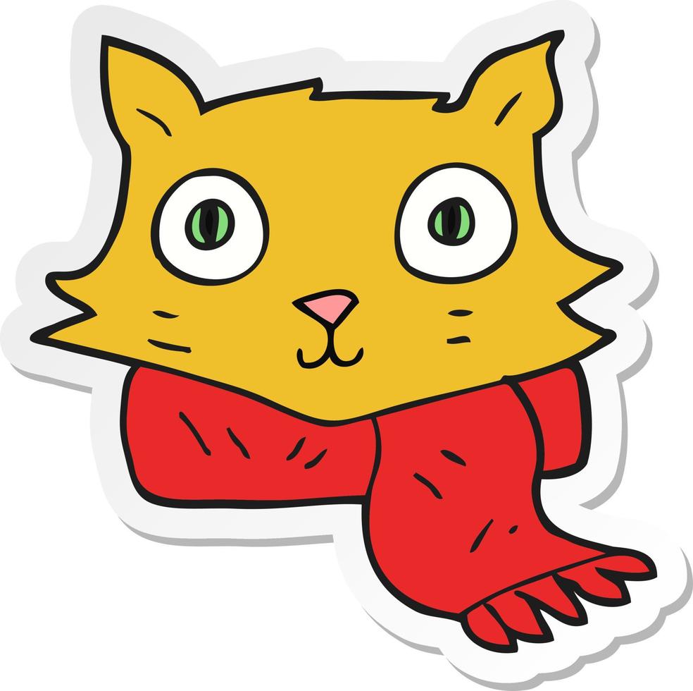 sticker van een cartoonkat met sjaal vector