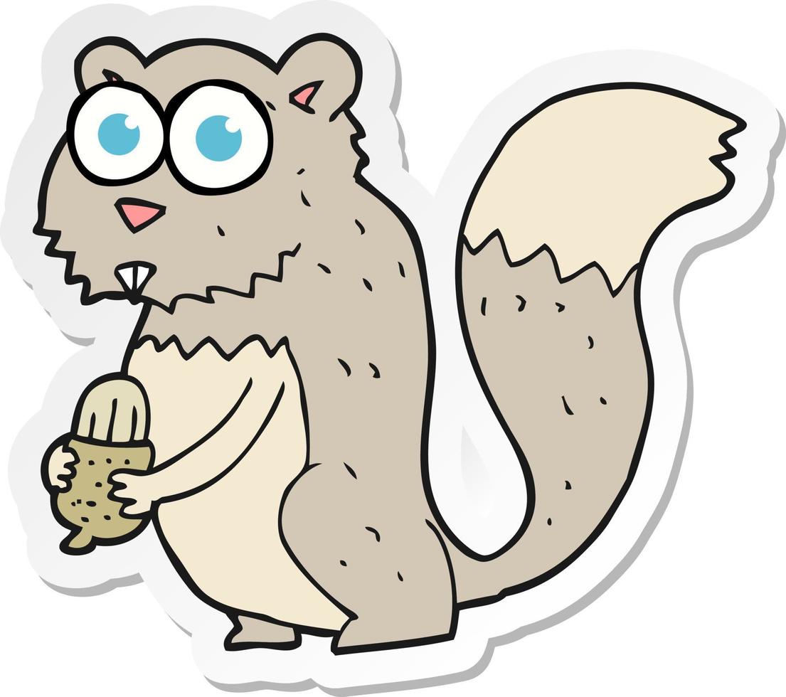 sticker van een cartoon boze eekhoorn met noot vector
