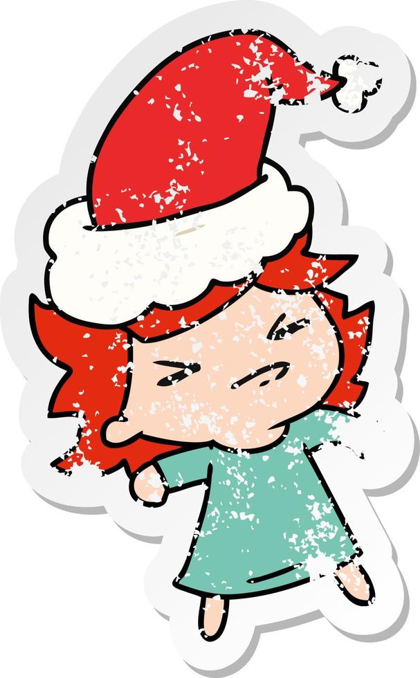 kerst verontruste sticker cartoon van kawaii meisje vector