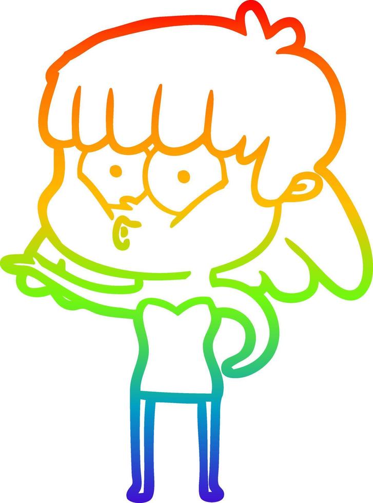regenbooggradiënt lijntekening cartoon fluitend meisje vector