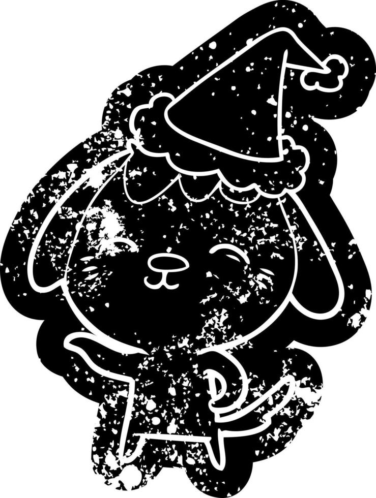 happy cartoon noodlijdende icoon van een hond met een kerstmuts vector