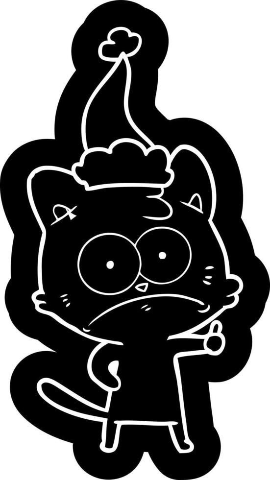 cartoon icoon van een nerveuze kat met een kerstmuts vector