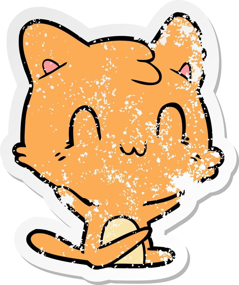 verontruste sticker van een cartoon gelukkige kat vector