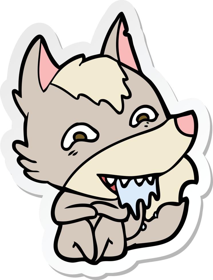 sticker van een cartoon hongerige wolf vector