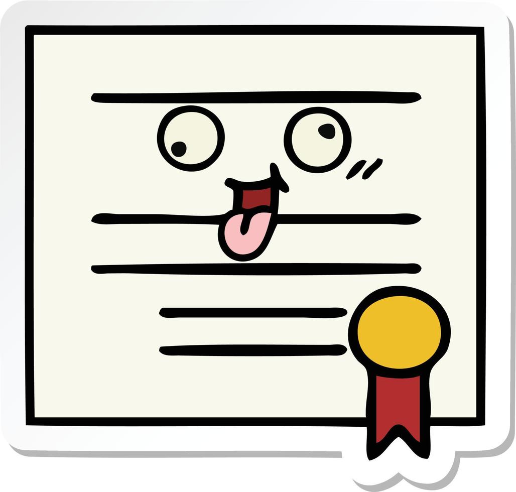 sticker van een schattig tekenfilmdiploma vector