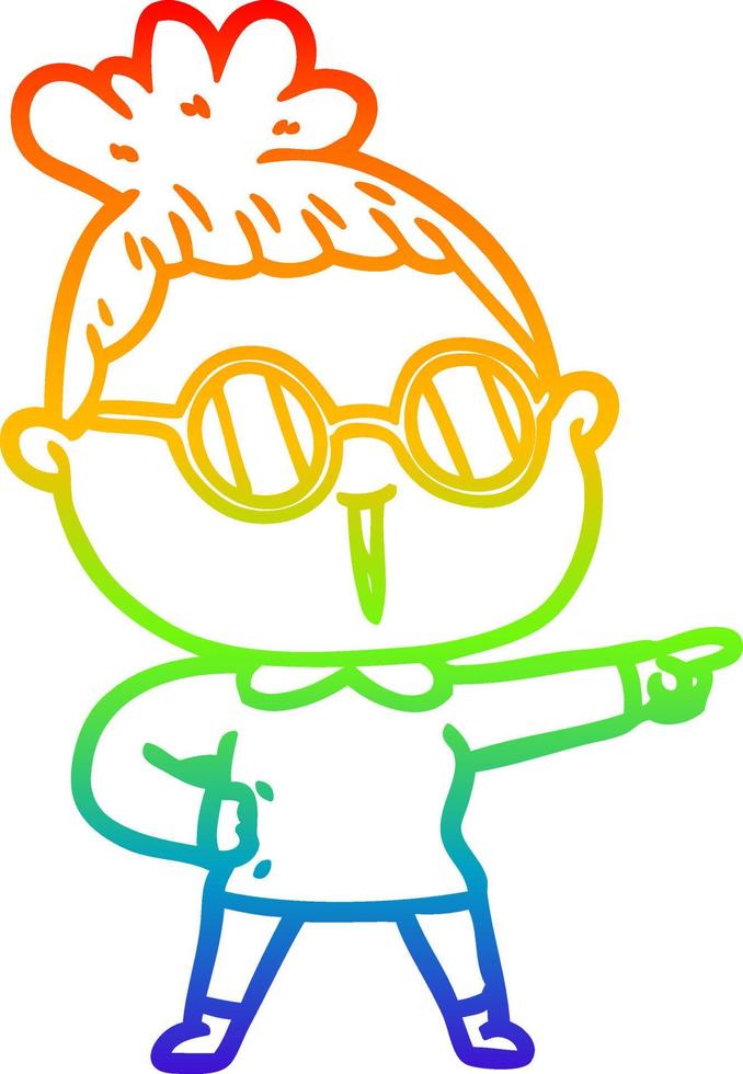 regenbooggradiënt lijntekening cartoon vrouw met bril vector