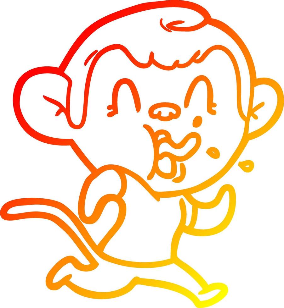 warme gradiënt lijntekening gekke cartoon aap rennen vector