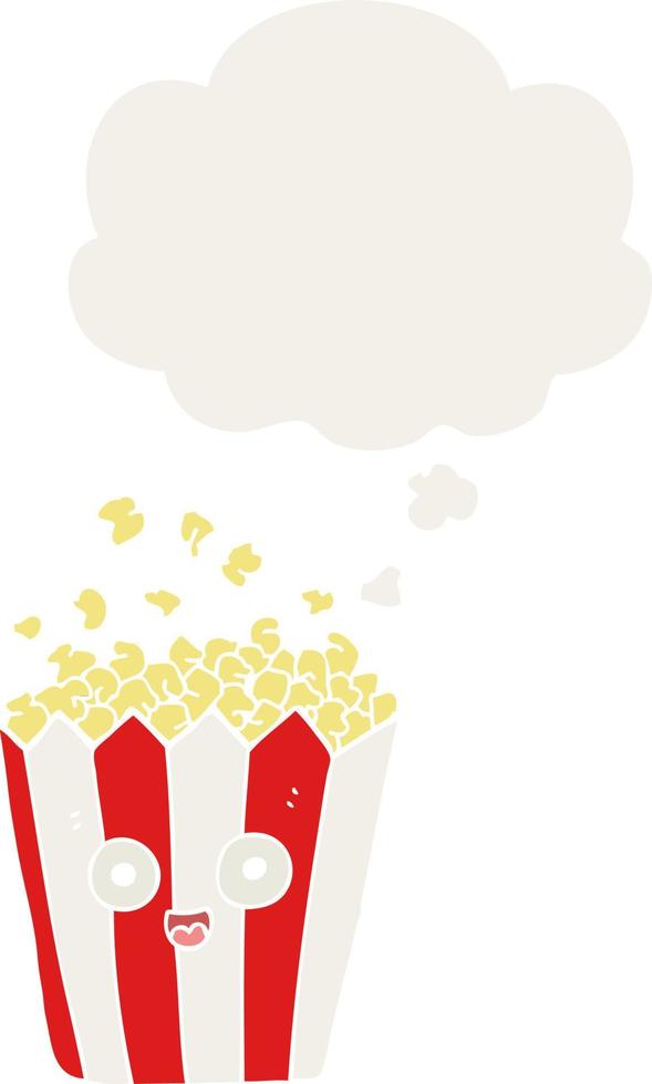 cartoon popcorn en gedachte bel in retro stijl vector