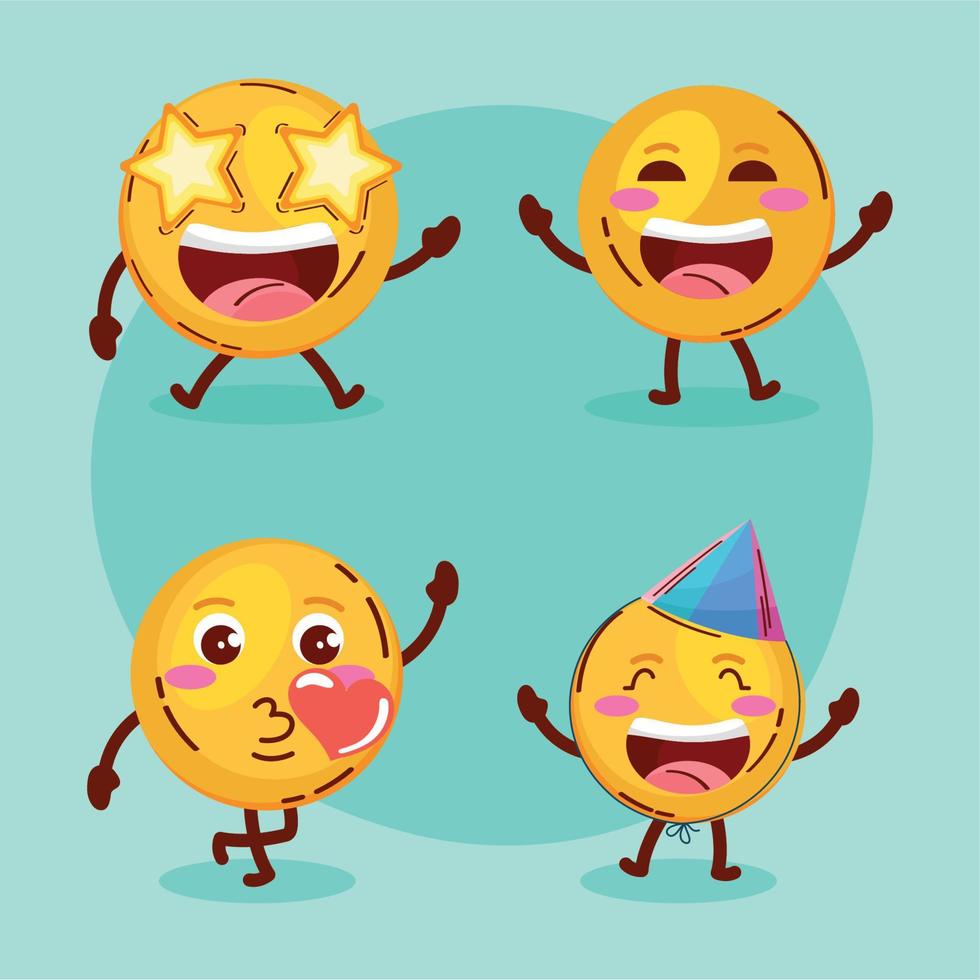 vier emoji's gezichten pictogrammen vector