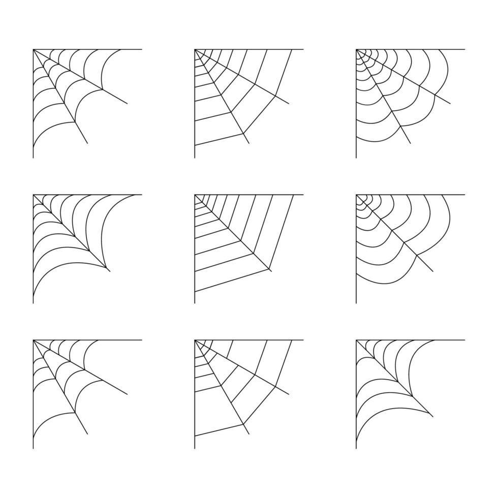 set van kwartaal spinnenweb geïsoleerd op een witte achtergrond. halloween spinnenweb elementen. collectie spinnenweb lijnstijl. vectorillustratie voor elk ontwerp. vector