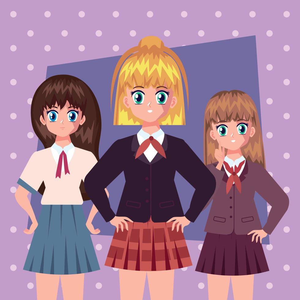 drie meisjes anime-stijl vector