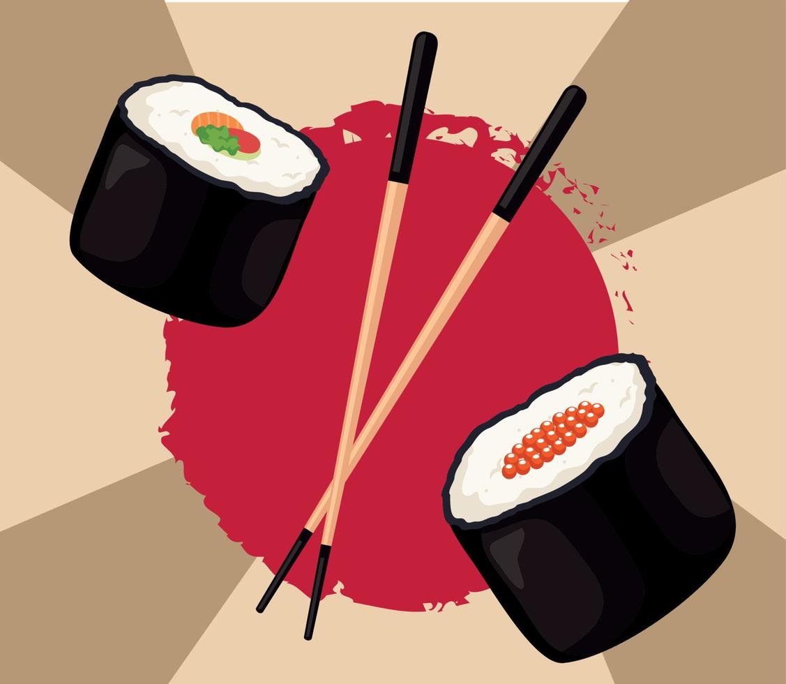 twee sushi en eetstokjes vector