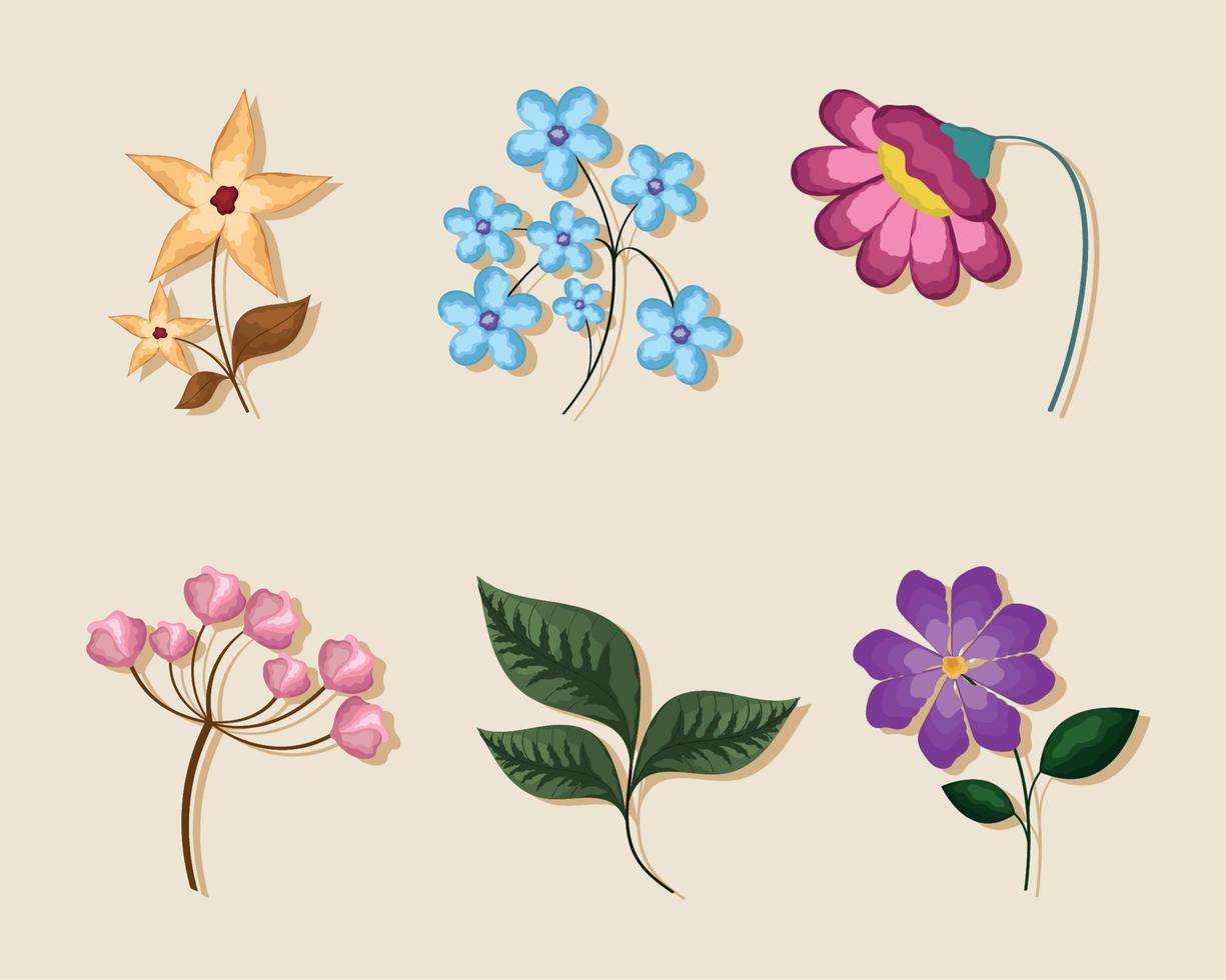 zes bloemen tuindecoraties vector