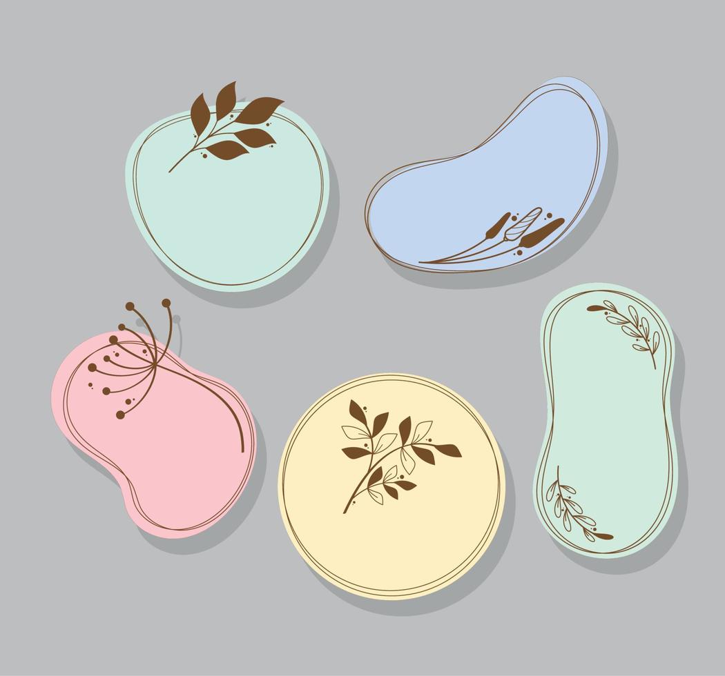 vijf bloemen badges pictogrammen vector