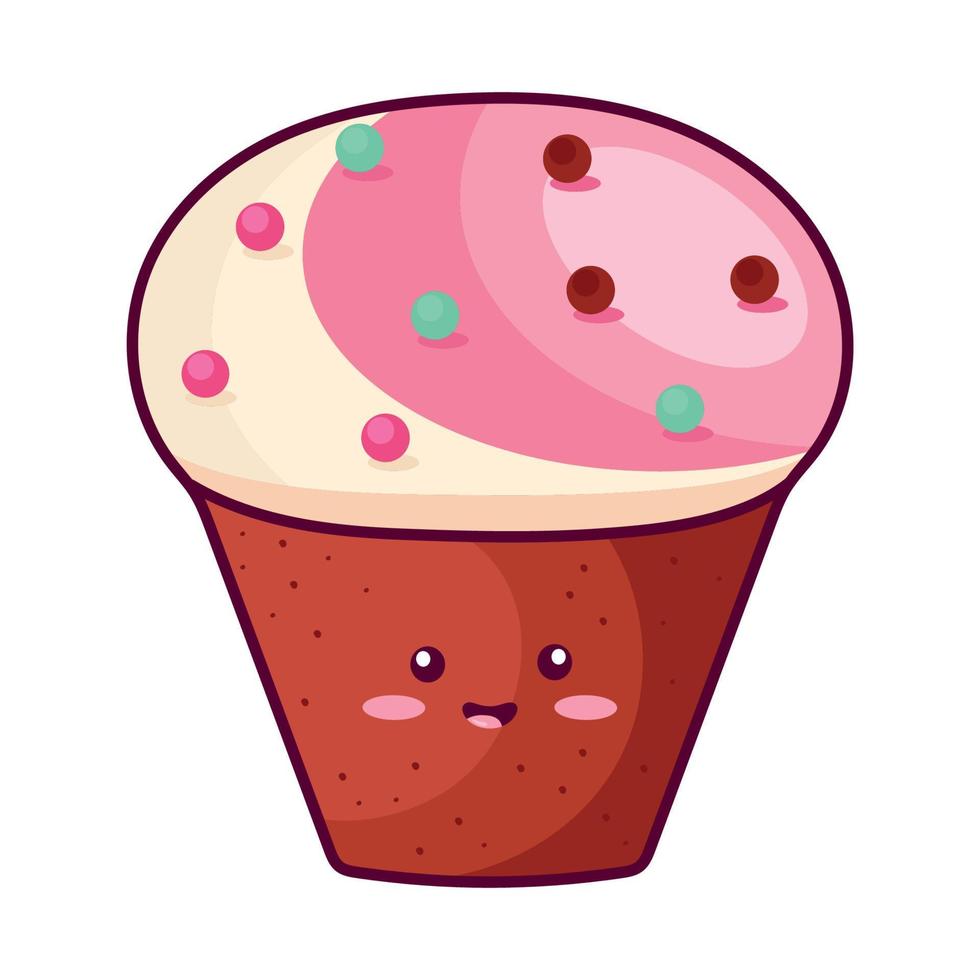 rode cupcake kawaii vector