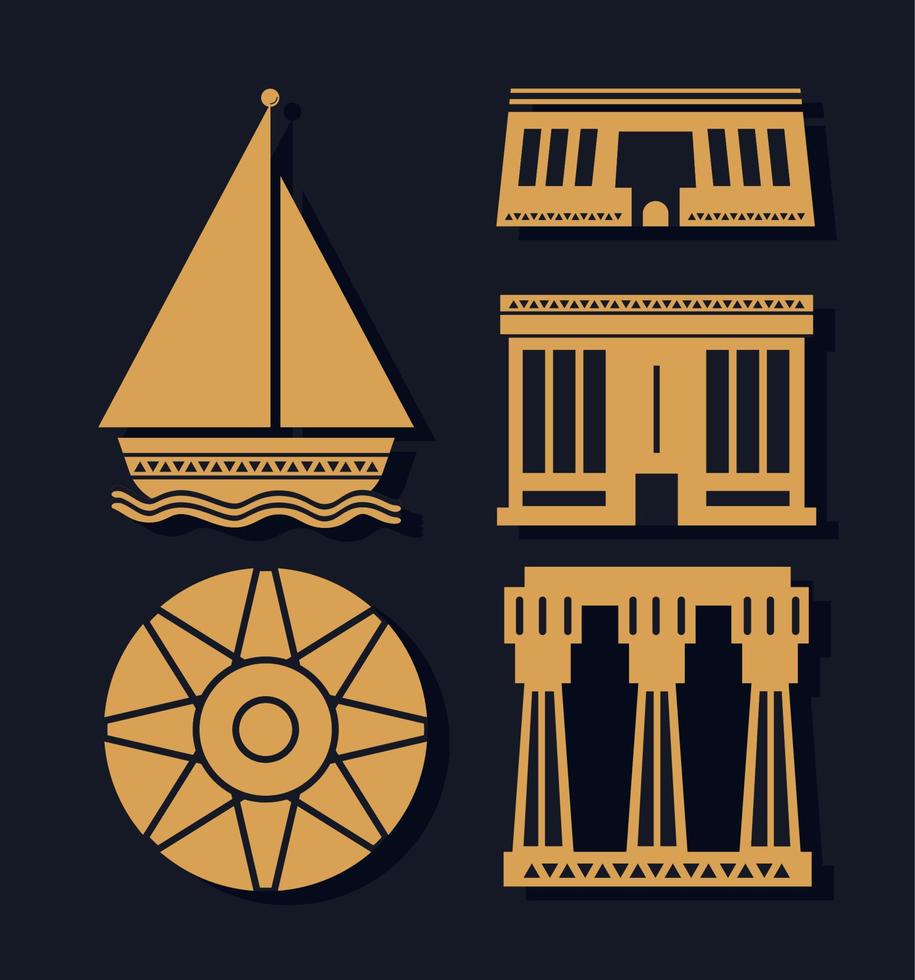 vijf Egyptische cultuursilhouetten vector