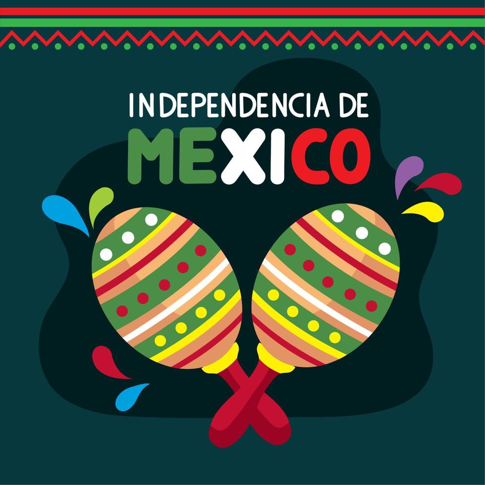 independencia de mexico belettering met maracas vector