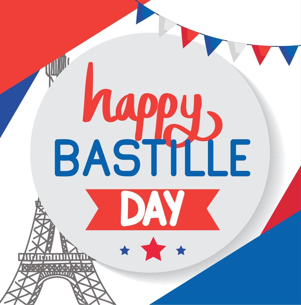 bastille dag belettering briefkaart vector