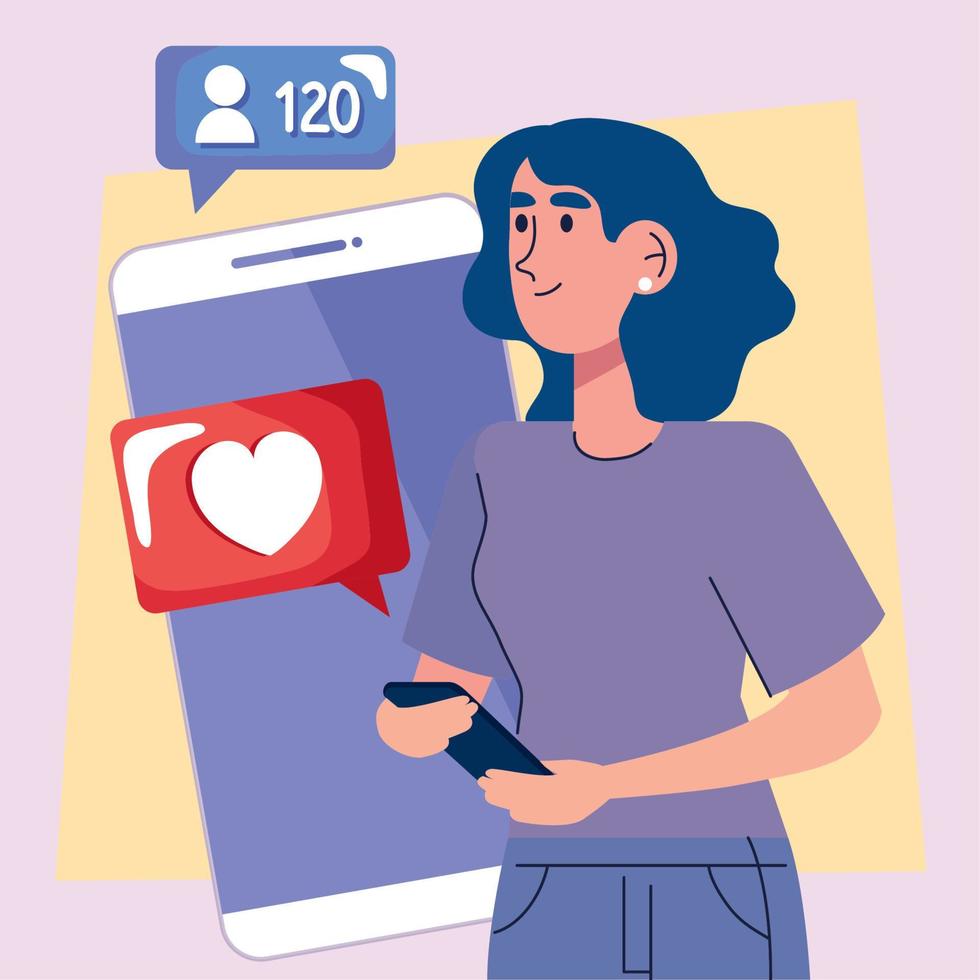 meisje en smartphone sociale media vector