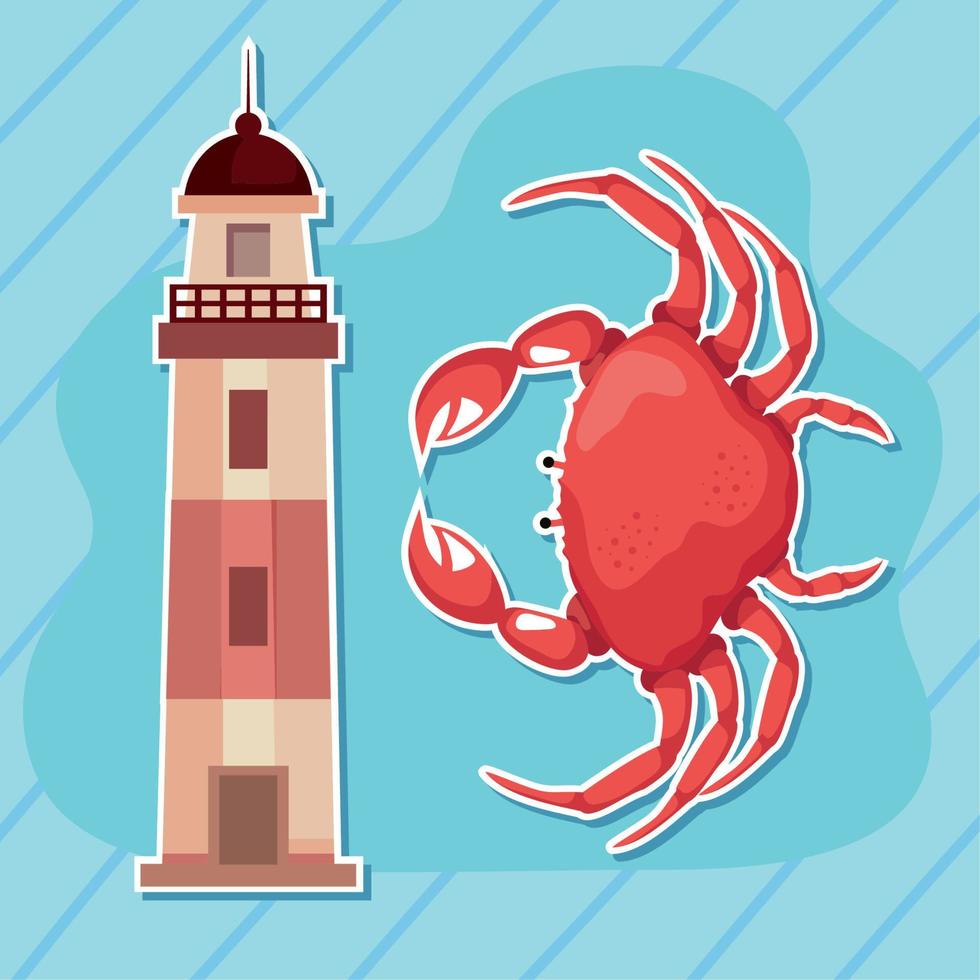 vuurtoren met krab nautisch vector