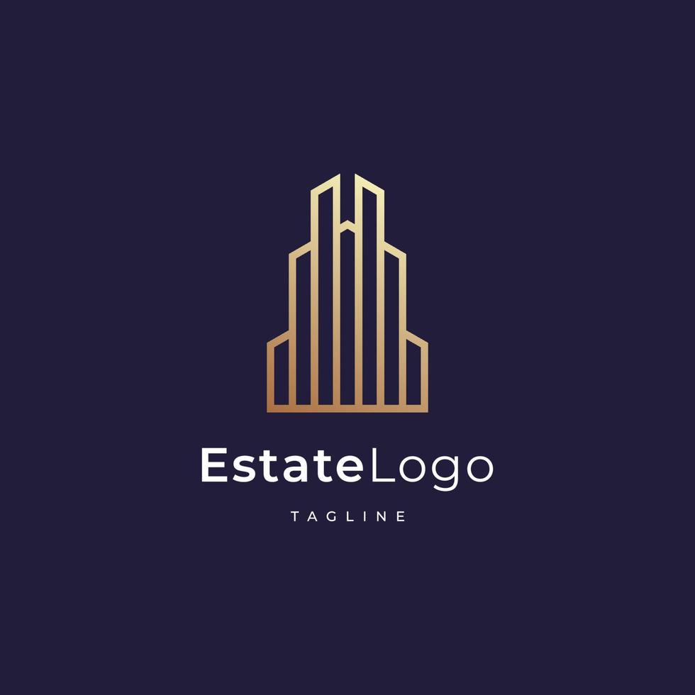 gebouw logo-ontwerp met lijn schets stijl onroerend goed, architectuur, constructie vector