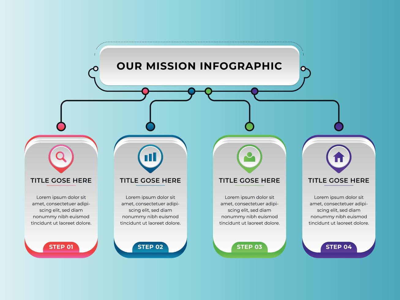 zakelijke presentatie infographics abstracte 3d vector ontwerpsjabloon met 4 stappen of opties. kan worden gebruikt voor workflowlay-out, diagram, jaarverslag, webdesign, creatieve banner, labelvector