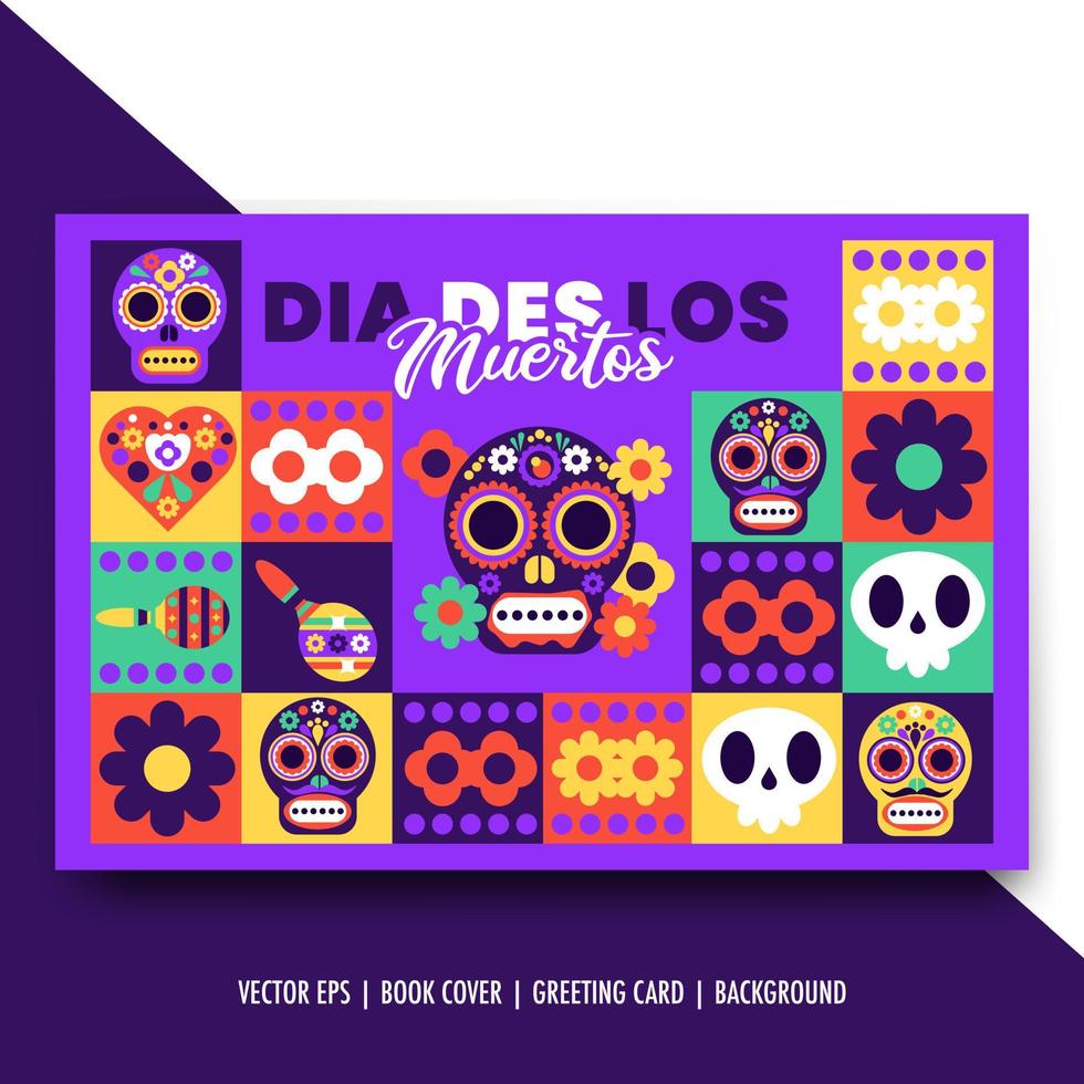 dia des los muertos uitnodigingskaart met bloem, schedel, sombrero geïsoleerde objecten vector