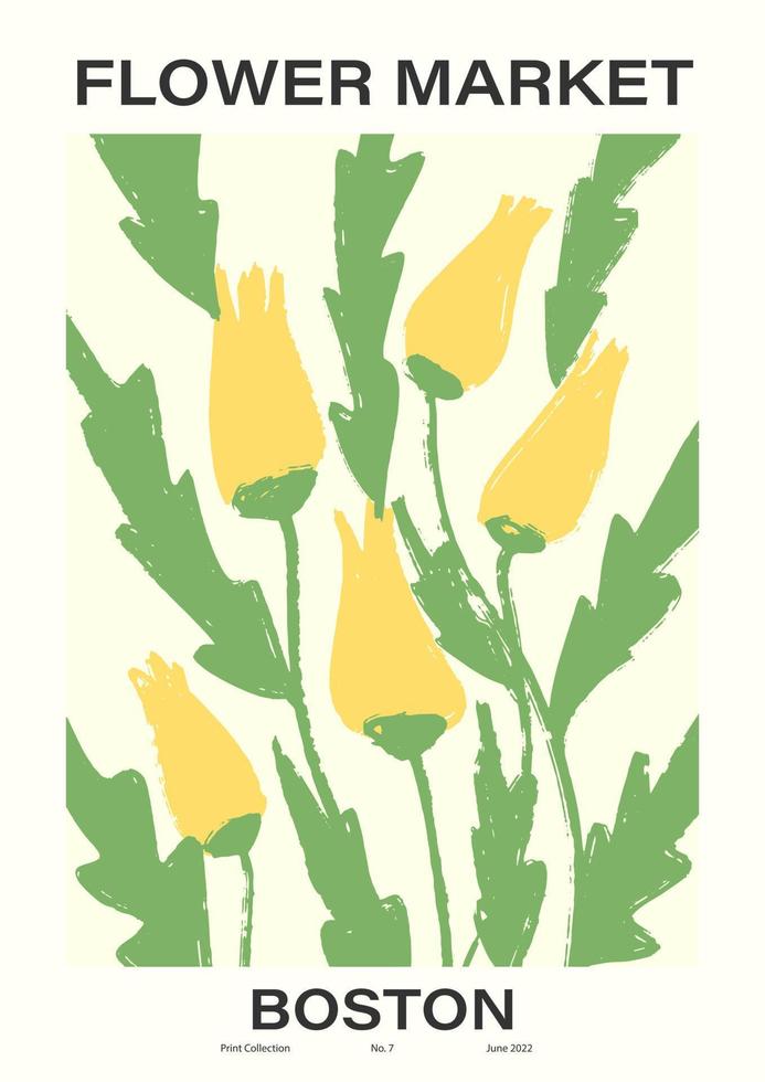 bloemenmarkt poster. abstracte bloemenillustratie. botanische kunst aan de muur, vintage poster esthetiek. vector illustratie