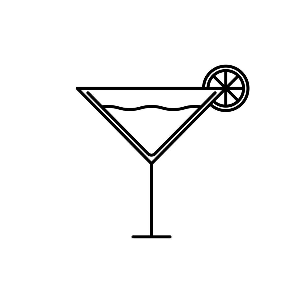 martini cocktailglas icoon met water en sinaasappel. eenvoudig, lijn, silhouet en strakke stijl. geschikt voor symbool, teken, icoon of logo vector