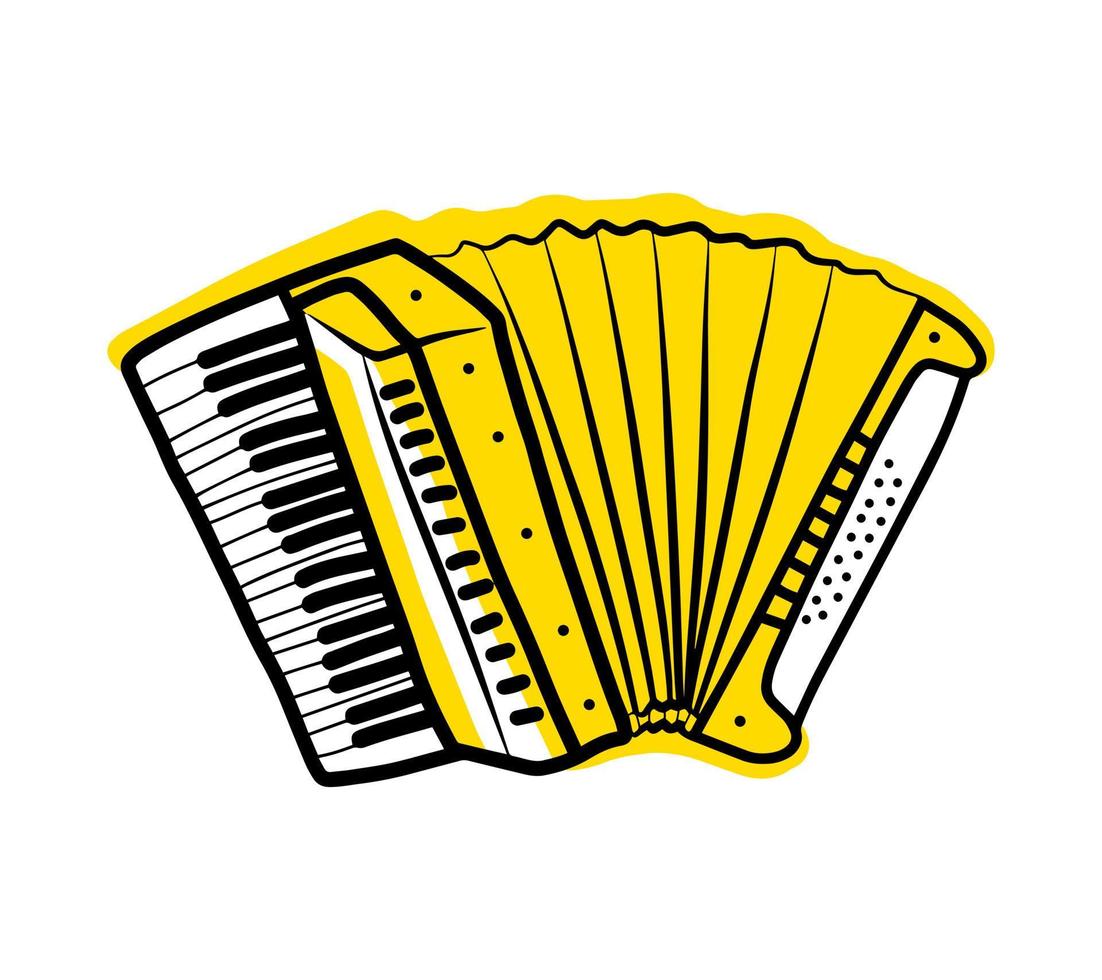 accordeon overzicht muziekinstrument, vector geïsoleerd silhouet, eenvoudige hand getrokken doodle pictogram.