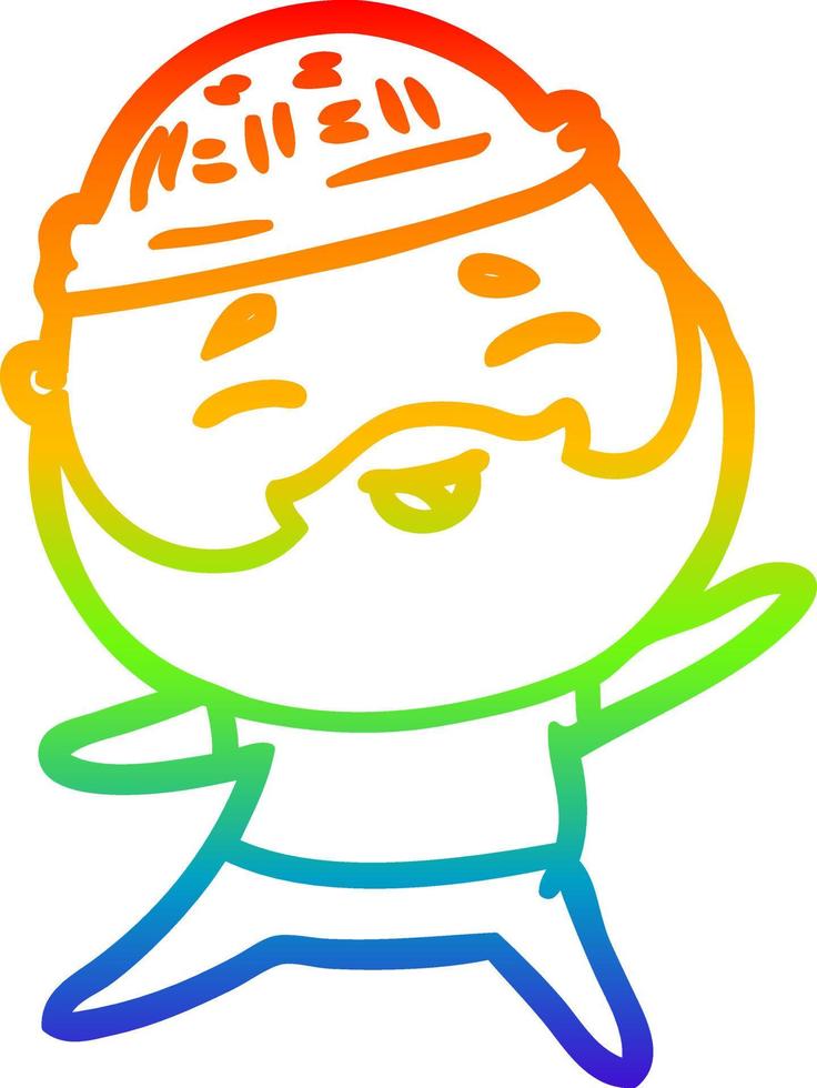 regenbooggradiënt lijntekening cartoon blije bebaarde man vector