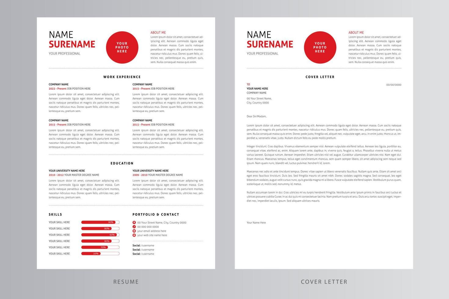 schoon cv of cv en sollicitatiebriefsjabloon. gratis download vector