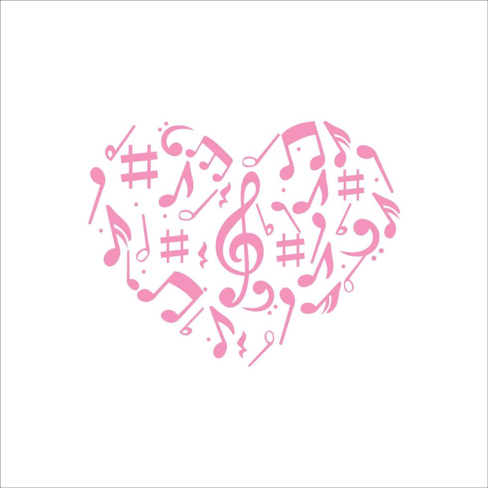 muziek liefde teken en symbool. hart van muzikale pictogram vectorillustratie. vector