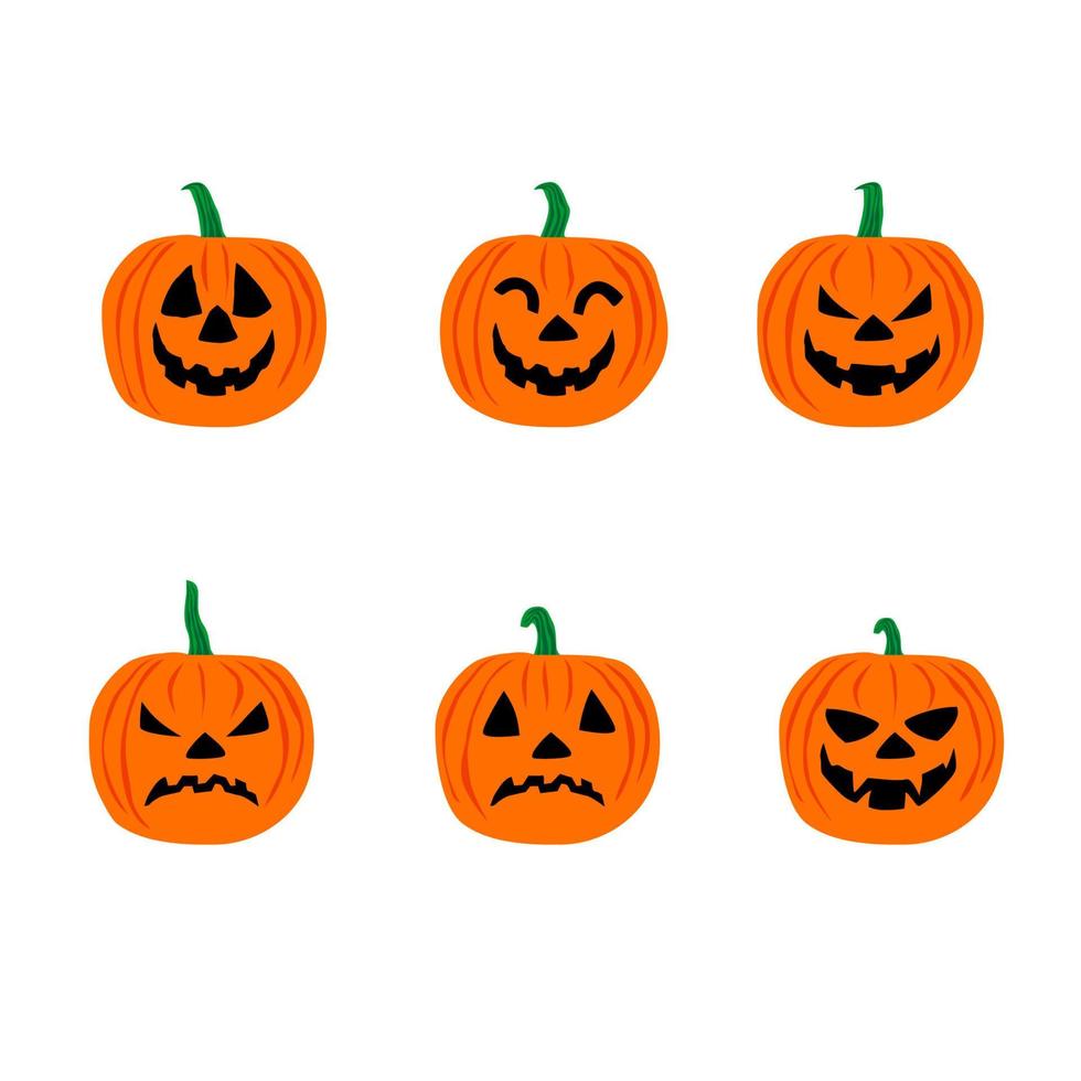 set van gezicht pompoen cartoon. halloween decoratie symbool. vector