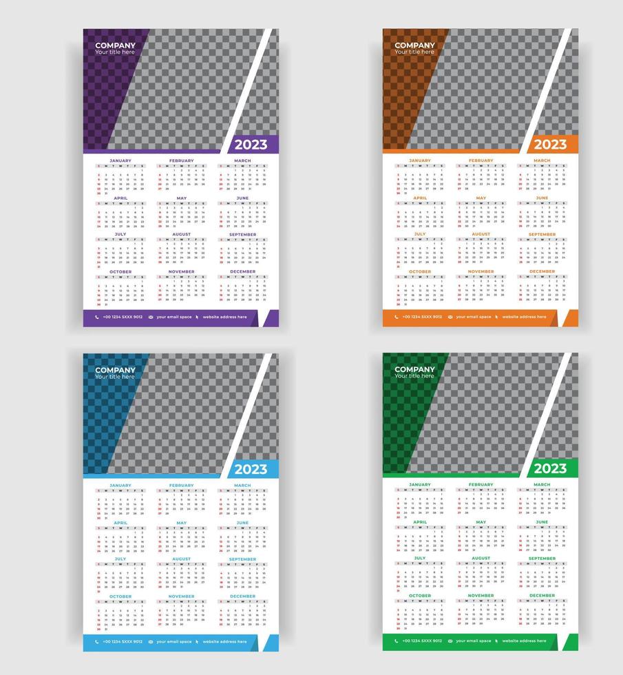 2023 één pagina wandkalender ontwerpsjabloon vector