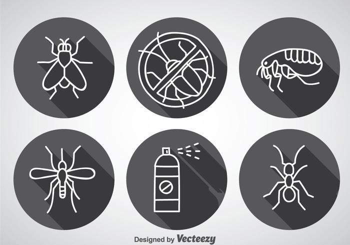 Ongediertebestrijding lange schaduw iconen vector