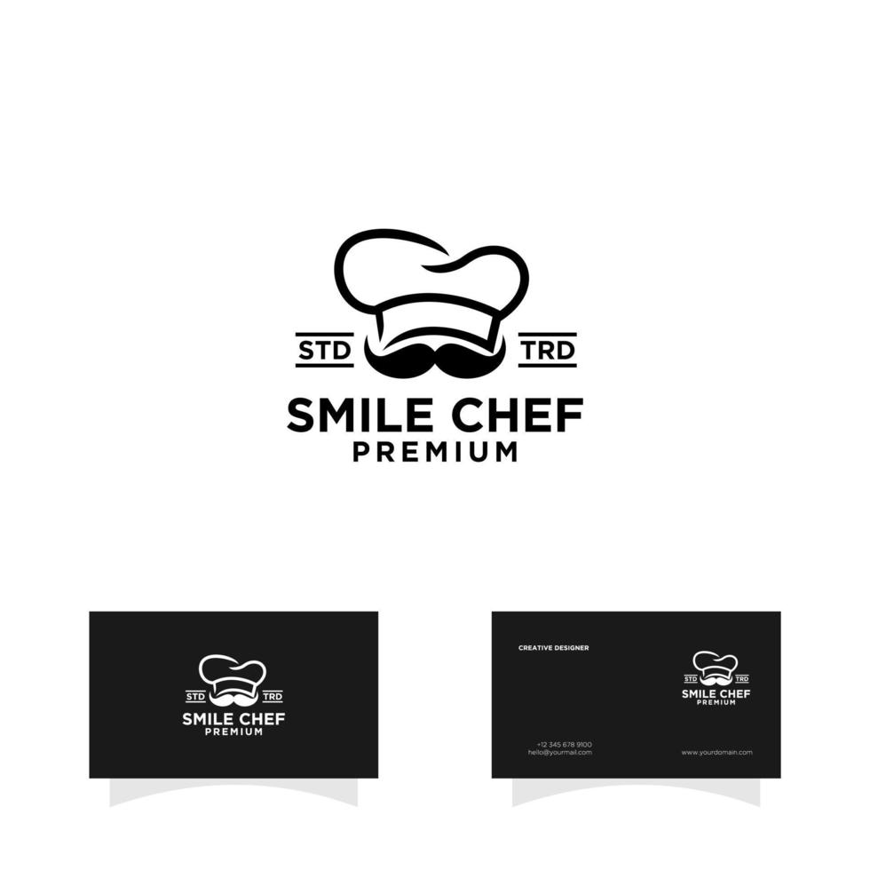 glimlach chef hoed koken logo ontwerp vector