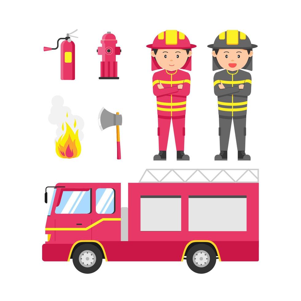 brandweerman en uitrusting vlakke afbeelding vector