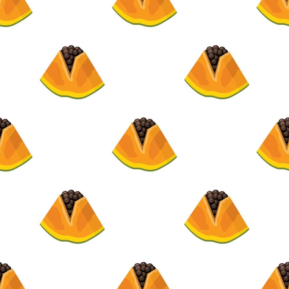 naadloze patroon met verse heldere exotische gesneden segment papaya fruit op witte achtergrond. zomerfruit voor een gezonde levensstijl. biologisch fruit. cartoon-stijl. vectorillustratie voor elk ontwerp. vector