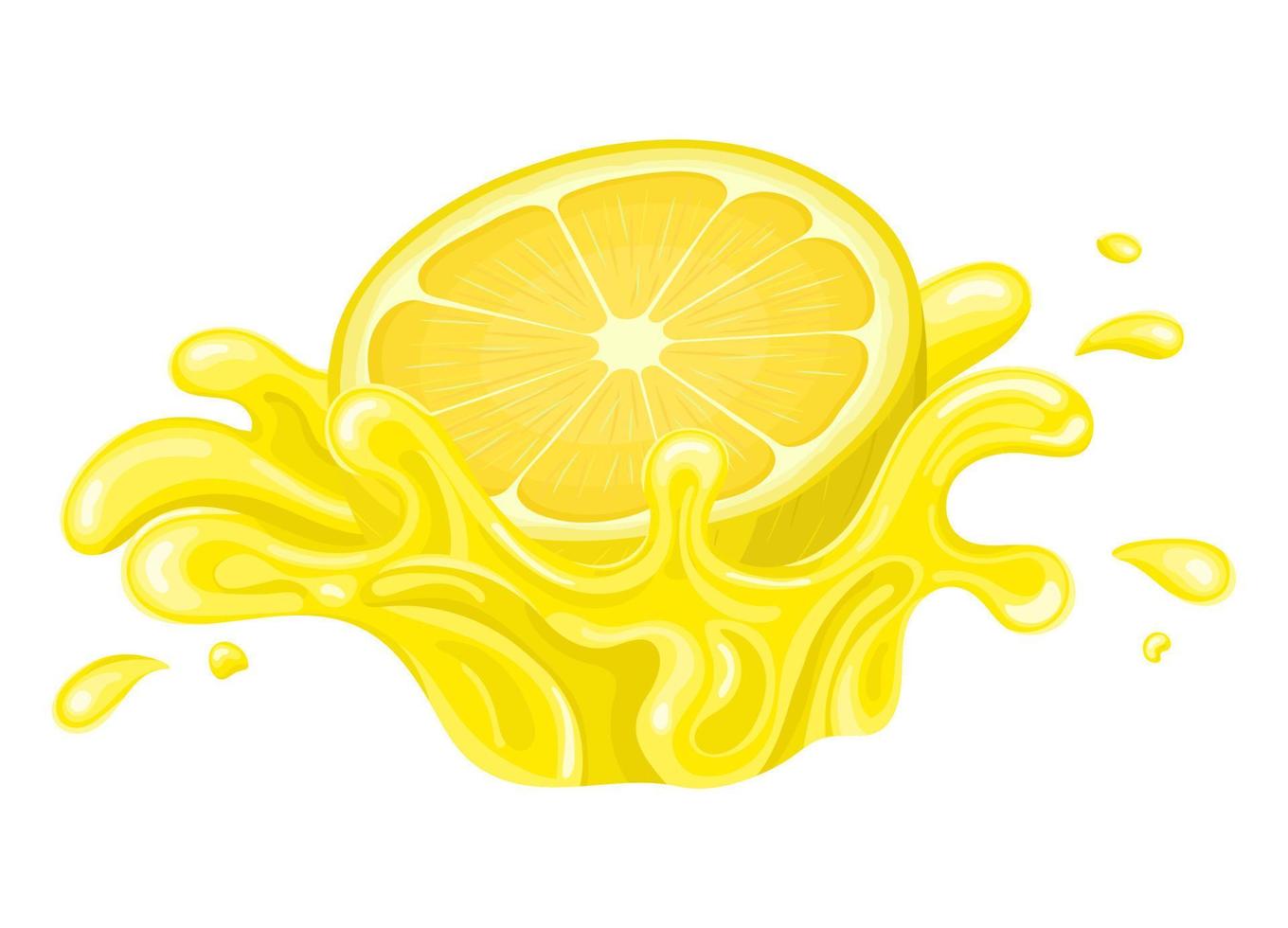 verse heldere half gesneden citroensap splash burst geïsoleerd op een witte achtergrond. zomer vruchtensap. cartoon-stijl. vectorillustratie voor elk ontwerp. vector