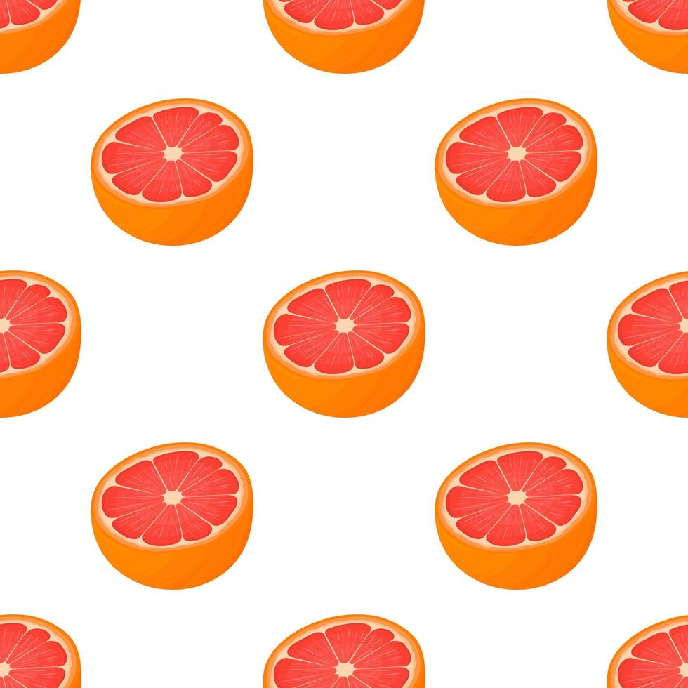 naadloze patroon met verse heldere exotische half gesneden grapefruit geïsoleerd op een witte achtergrond. zomerfruit voor een gezonde levensstijl. biologisch fruit. cartoon-stijl. vectorillustratie voor elk ontwerp. vector