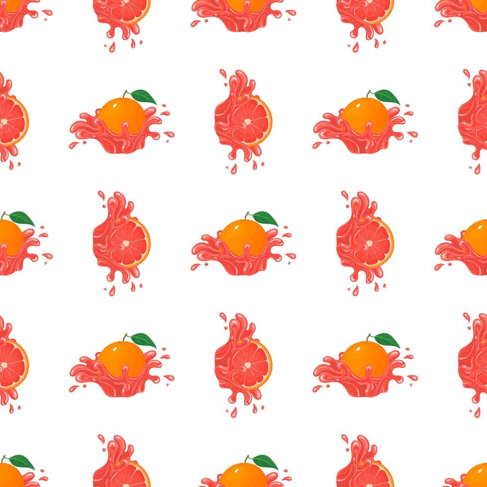 naadloze patroon met verse heldere grapefruitsap splash burst geïsoleerd op een witte achtergrond. zomer vruchtensap. cartoon-stijl. vectorillustratie voor elk ontwerp. vector