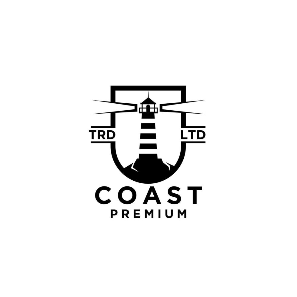 premium kust in een schild vector zwart logo-ontwerp