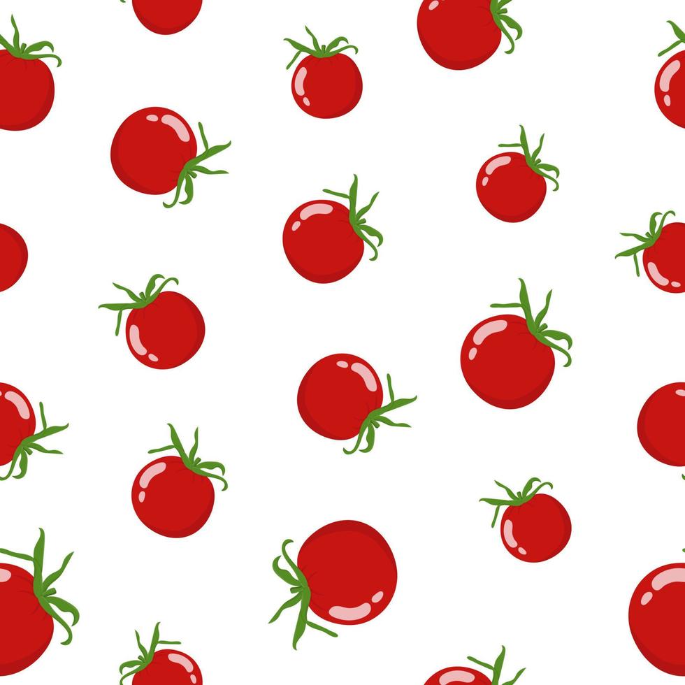 naadloze patroon met verse rode tomaat groente geïsoleerd op een witte achtergrond. biologisch voedsel. cartoon vlakke stijl. vectorillustratie voor uw ontwerp, web, inpakpapier, stof, behang. vector